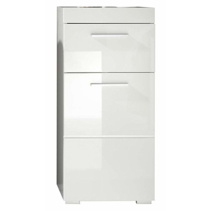 Mueble de baño bajo - 1 puerta y 1 cajón - Blanco - Ancho 37 x Profundidad 31 x Alto 79 cm - AMANDA