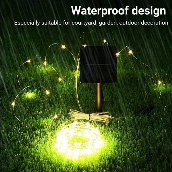Guirnalda de luces solares de 22 m con 200 LED para exteriores, jardín, patio, bodas y fiestas navideñas.