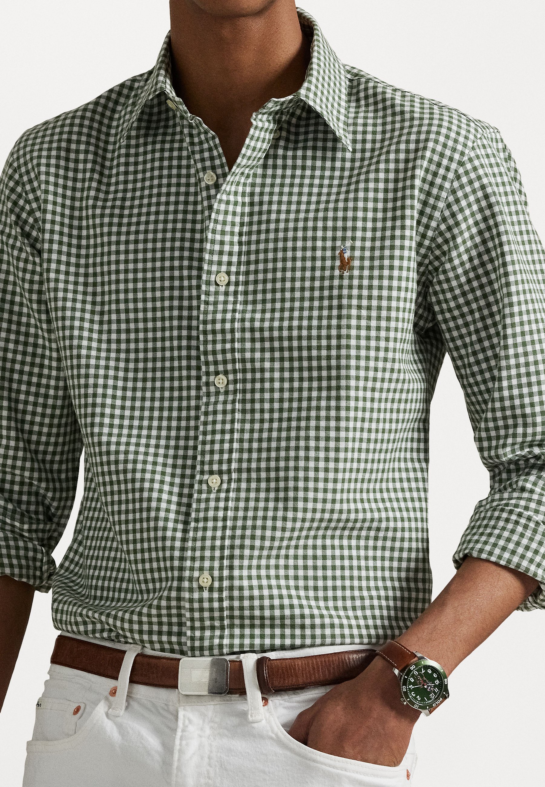 Chemise Oxford à carreaux vichy Polo Ralph Lauren coupe personnalisée - Trèfle/blanc