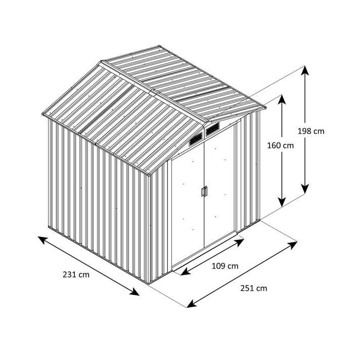 5,8 m² metalen tuinschuur + verankeringsset