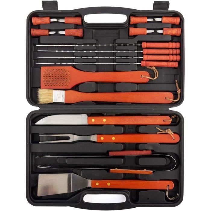 Set d'accessoires Barbecue - 18 pcs - Acier Inoxydable - Lavable - Mallette d'accessoires