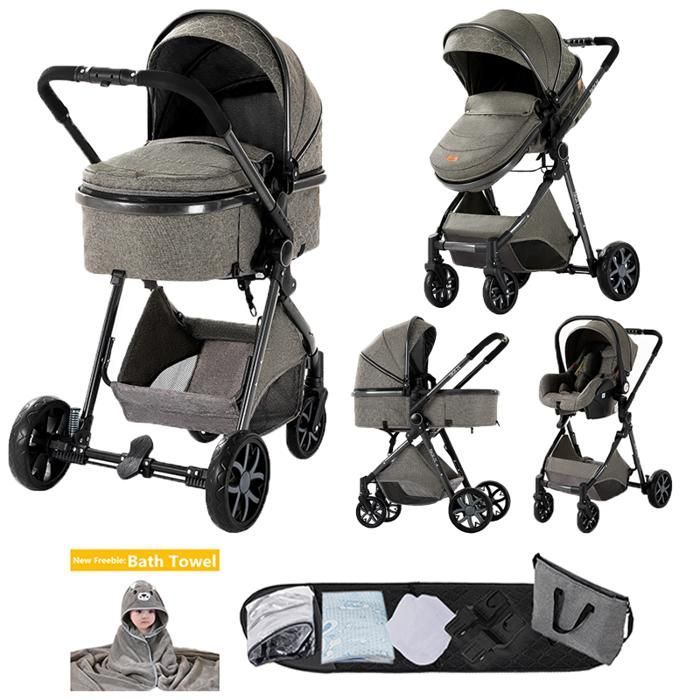 Passeggino Magic ZC 3 in 1, sistema da viaggio 3 in 1 con ampio cestino, parapioggia e borsa, grigio scuro.