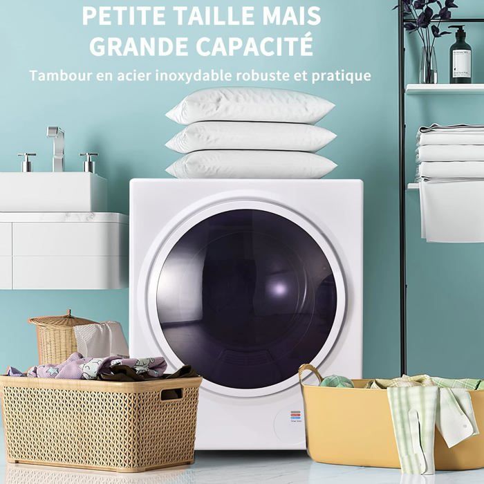 Mini Sèche-linge da parete compatto 2,5 kg con minuteria di 200 minuti e doppio filtro, doppio filtro, chauffage ceramico PTC