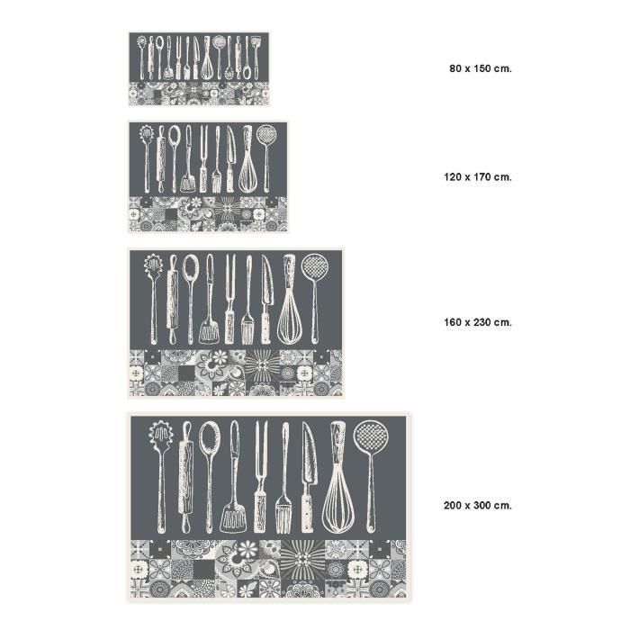 PANORAMA vinyl kitchen mat 60x110 cm - Grey, non-slip PVC, antibacterial, waterproof, printed in Europe