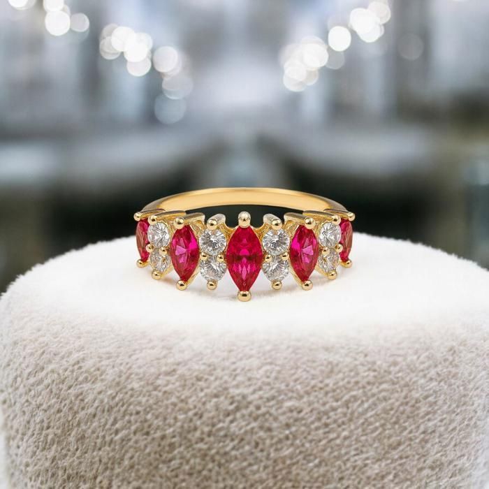 Anillo chapado en oro de 18 quilates para mujer – Piedras de circonita cúbica rosa y blanca, diseño femenino, elegante joya de regalo