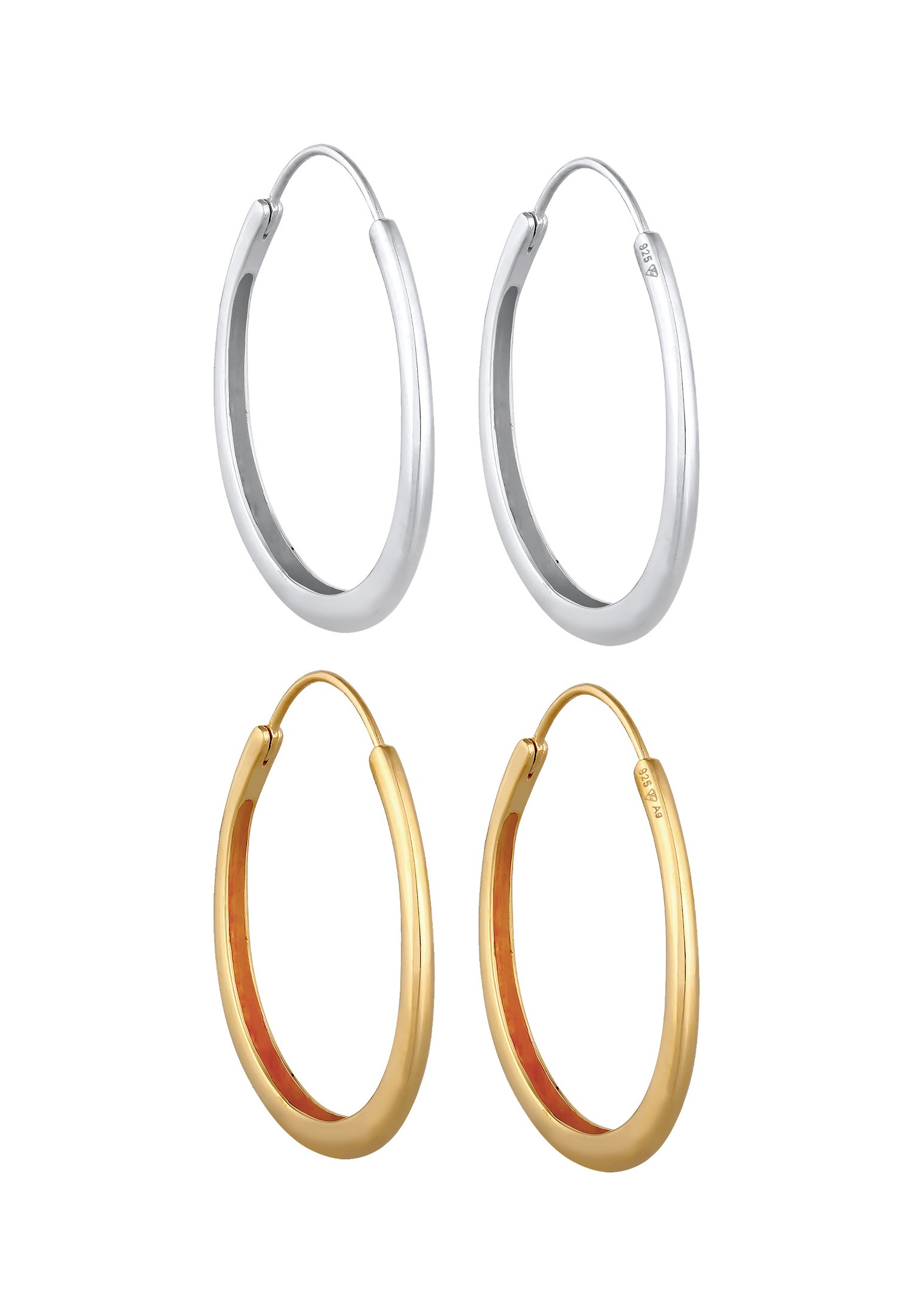 Elli Femmes Créoles Ovale Géo Bicolore Lot de 2 en Argent Sterling 925 Plaqué Or