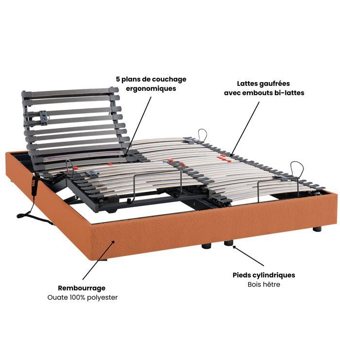 Elektrisch bed met 5 slaapstanden 2x70x190 cm Horizon Sienna Earth - Terracotta Rood - 5 jaar garantie - Someo