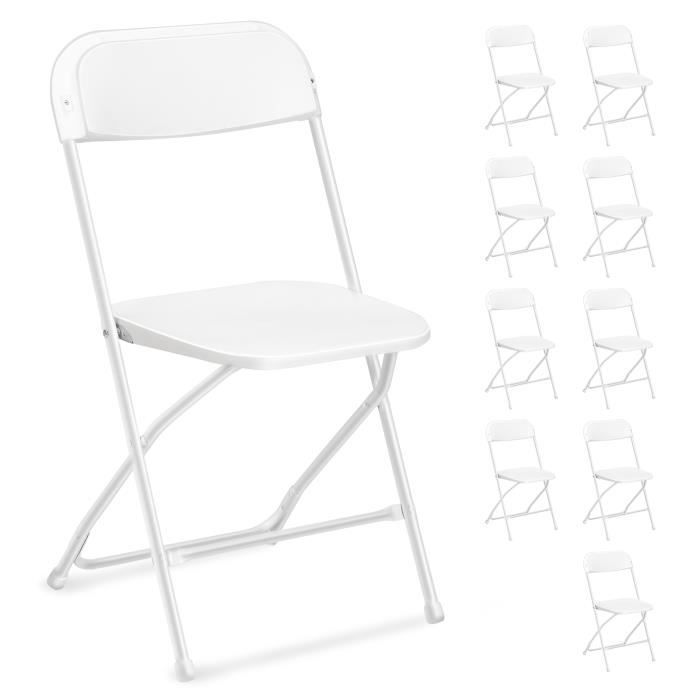 Set mit 10 weißen, klappbaren Kunststoffstühlen, tragbare Klappstühle für den Garten