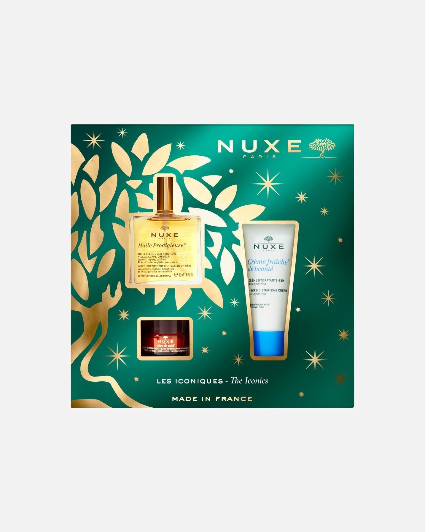 NUXE Face Care Set Bestseller Set – Huile Prodigieuse® 50 ml + Crème Fraîche de Beauté® 30 ml + Rêve de Miel® Balzam na pery s medom 15 g 1 ks.