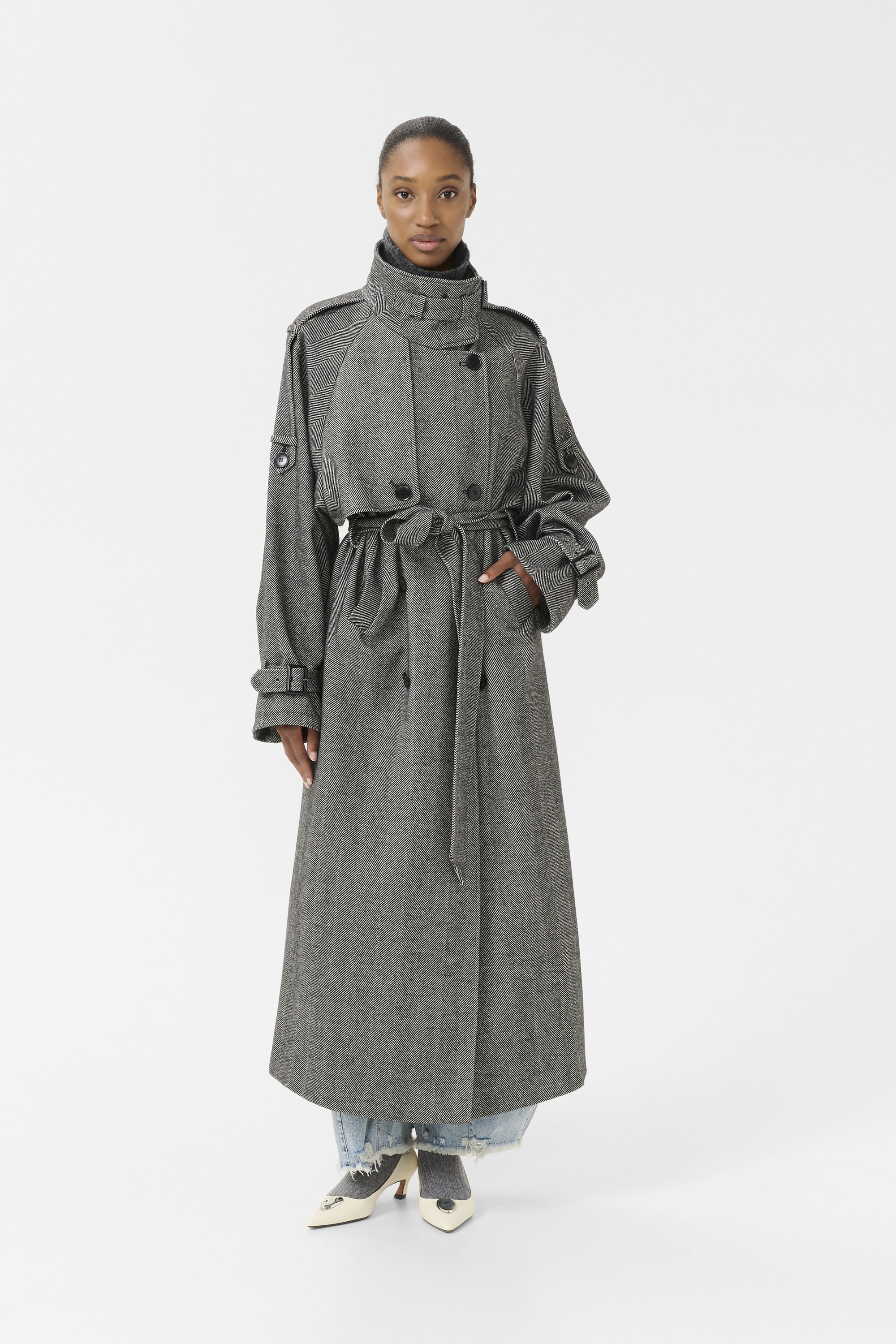 Gestuz AVIC LONG COAT - Trenchcoat - black/grey