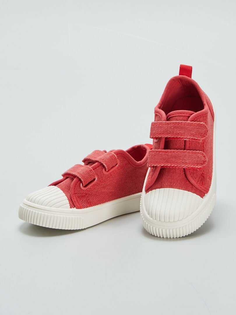 Lage denim canvas sneakers met scheuren - ROOD