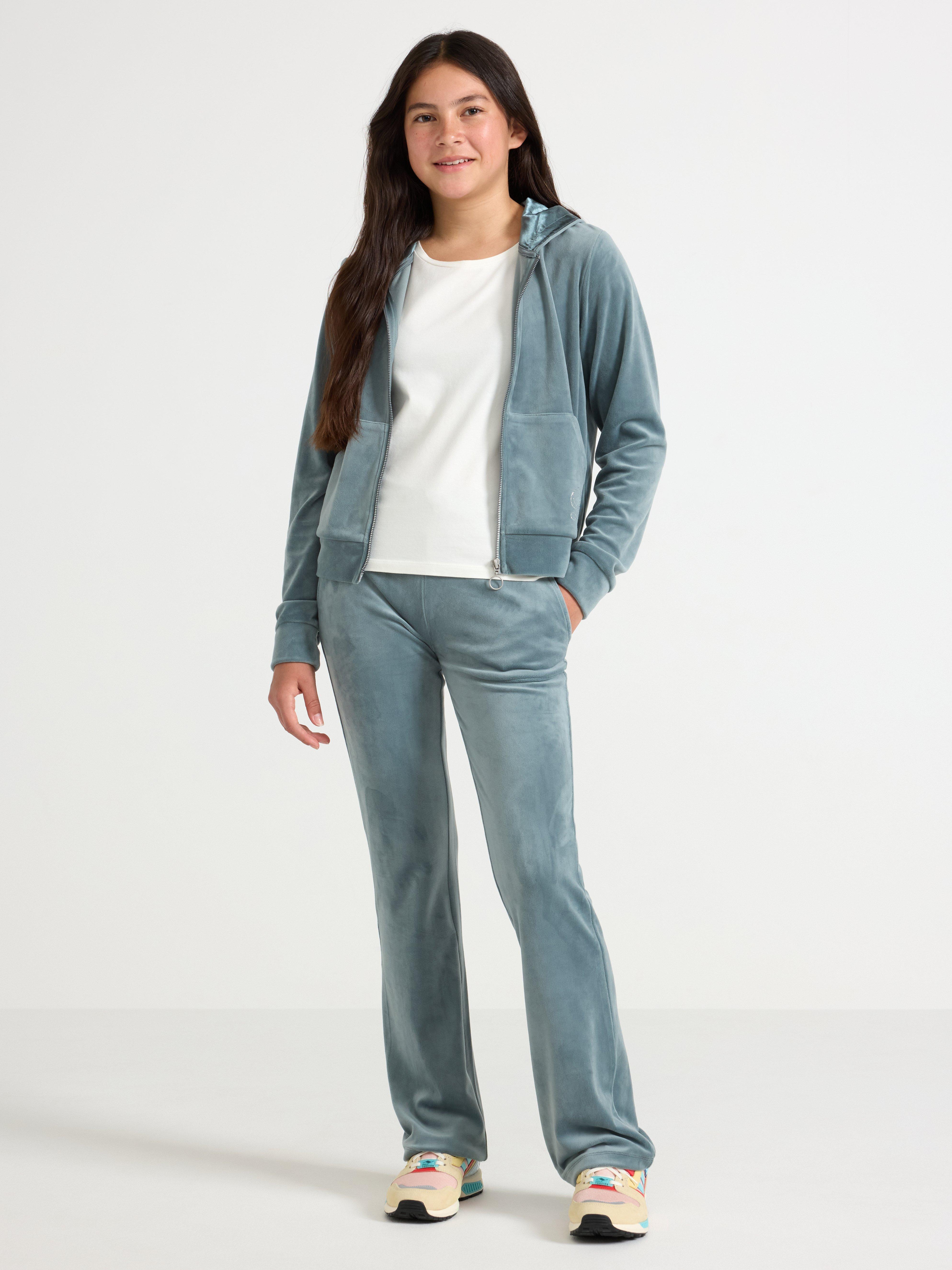 Hettegenser i velour Dusty Aqua