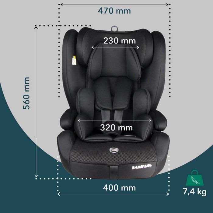 Seggiolino auto convertibile - BAMBISOL - AY575N - Gruppo 1/2/3 - I-Size - Isofix - Riduttore - Nero