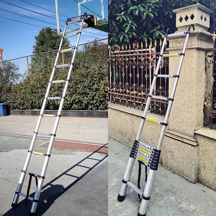 Aluminum telescopic ladder - 6.2 m - 20.3 ft - Extra long extendable ladder - With 2 hooks - Detachable