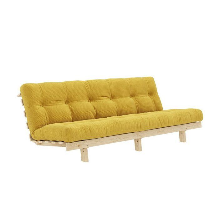 Divano letto futon trasformabile LEAN in pino color miele, superficie letto 130x190 cm.