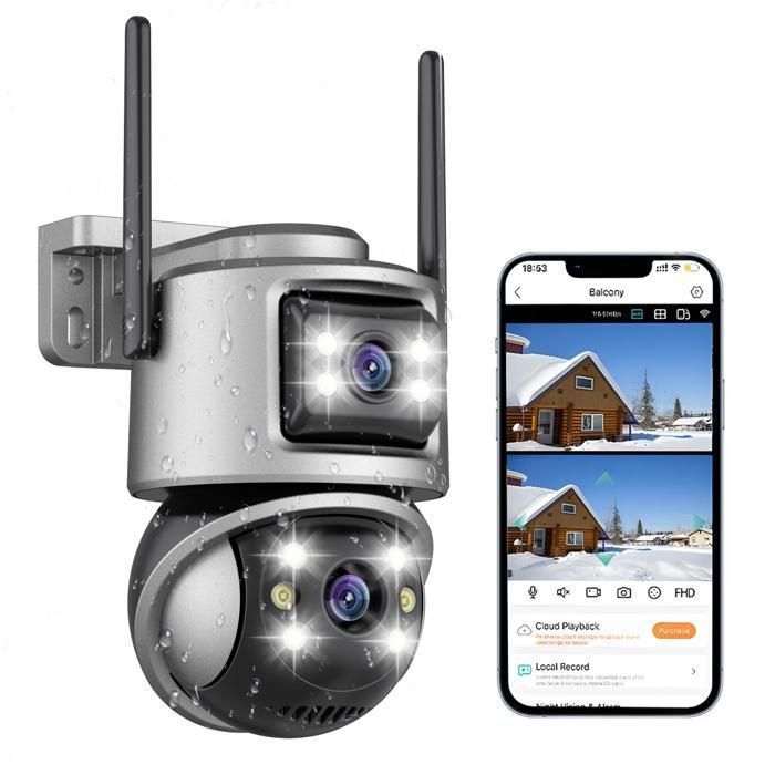 LOSEI Dual-Lens-Überwachungskamera 6MP 4K UHD 5x Zoom Nachtsicht Personenerkennung Gegensprechanlage ICSee App WLAN BT Alexa IP66