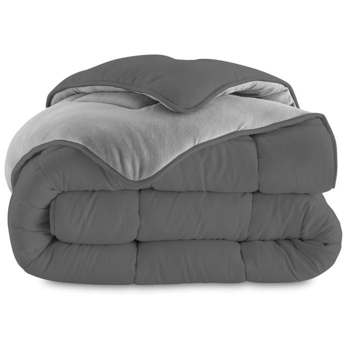 Edredón polar IDMARKET ZOE de 140x200 cm, reversible, gris claro y gris, 400 g