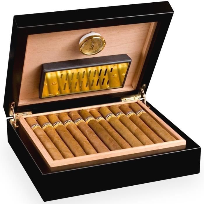 Humidor ADORINI TORINO Deluxe de madera de cedro con higrómetro, 2 separadores y humidificador Adorini Platinum Gold, capacidad para 30 puros.