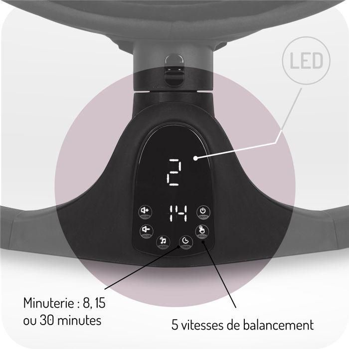 MoMi KENANI ONYX – Sähköinen vauvankeinu – Bluetooth – Kaukosäädin – Lelut sisältyvät – LED-näyttö – Musta