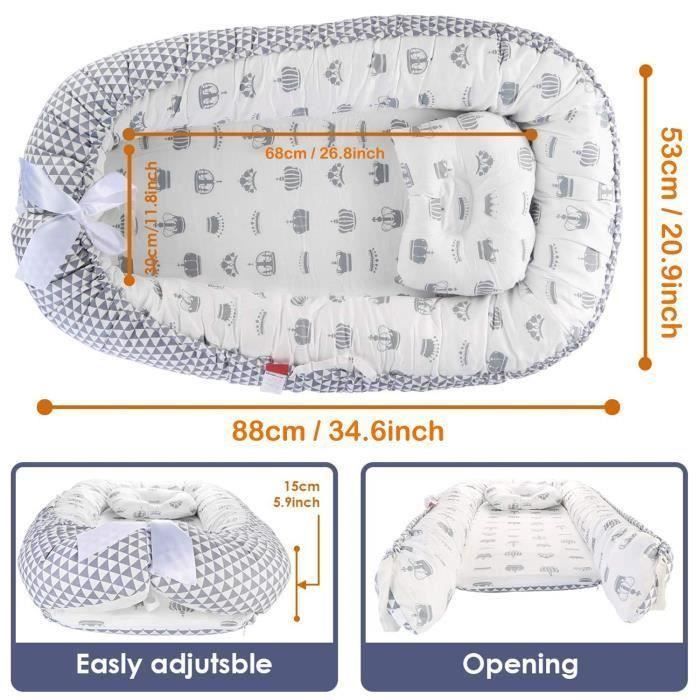 Reducteur de lit bebe Cocon, réducteur Lit bébé, Baby Nest cocoon pour nouveau-né nourrisson coussin pour bébé couffin de voyage