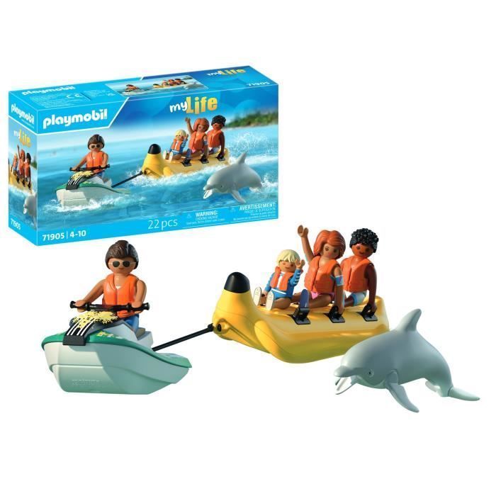 Playmobil 71905 Scooter des mers, banane tractée & 4 personnages, My Life Vacances à la plage, 22 pièces, dès 4 ans