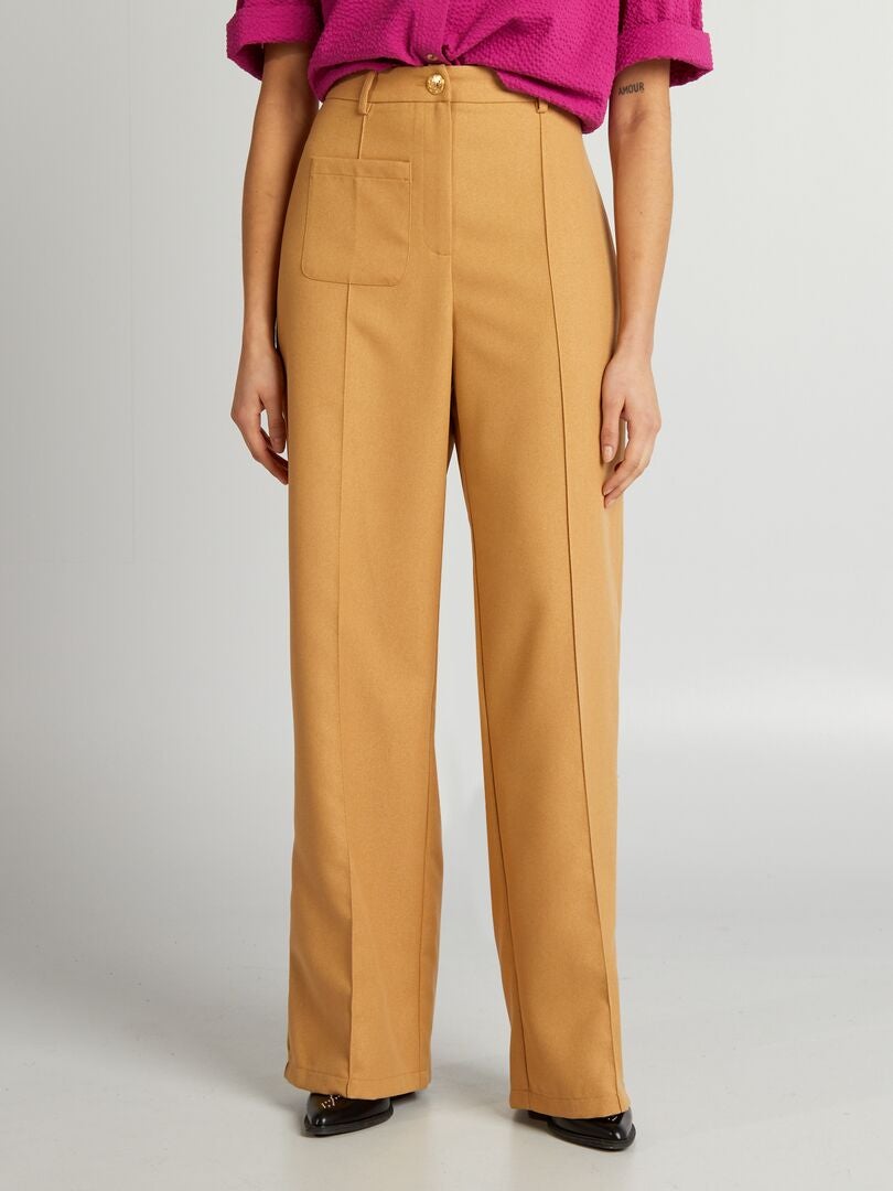 Rechte broek met hoge taille - BRUIN