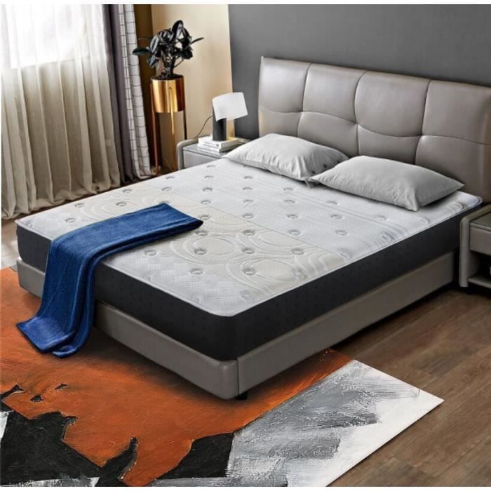 Colchón de lujo de espuma viscoelástica y muelles ensacados de 140x190 cm - 20 cm de grosor - 7 zonas de confort con espuma viscoelástica adaptativa