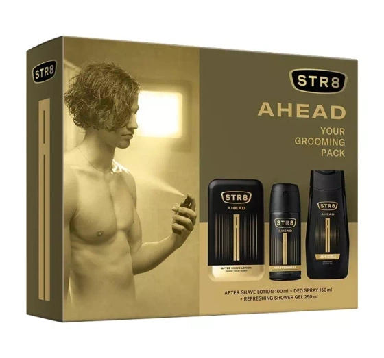 STR8 Ahead woda po goleniu 100 ml   dezodorant spray 150 ml   żel pod prysznic 250 ml