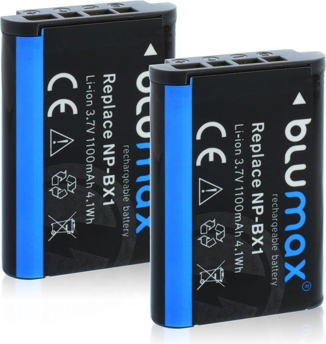2 batterie tipo NP-BX1 da 3,6 V/3,8 Wh/1100 mAh - Compatibili con vari modelli di fotocamera/fotocamera - Più potenti di