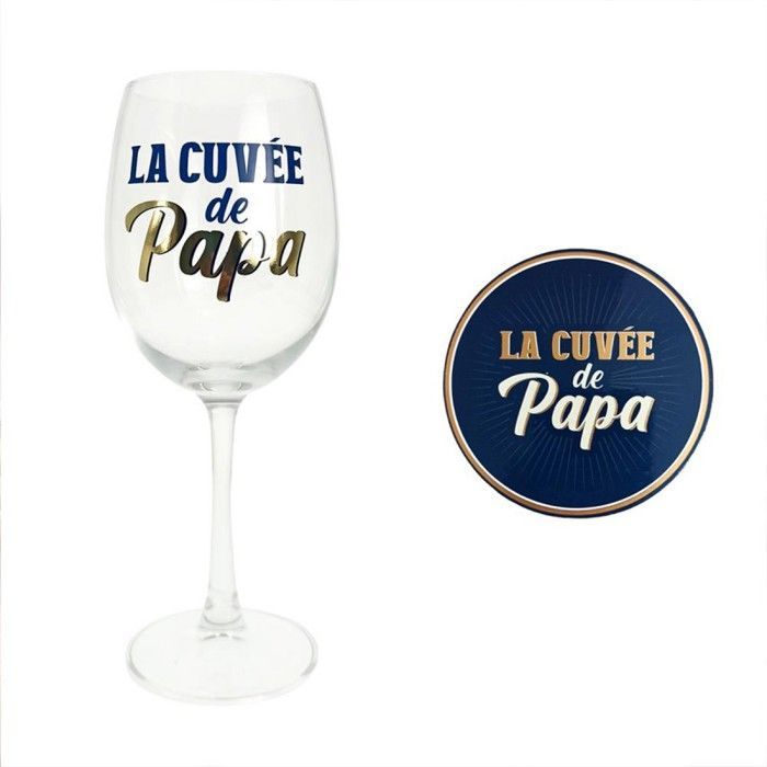Set de regalo vintage de papá: copa de vino y posavasos
