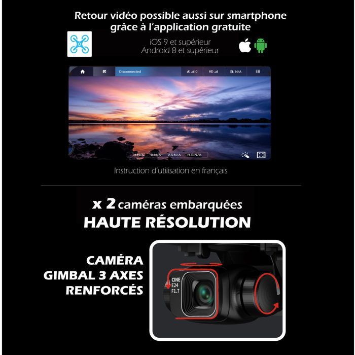 Drone con telecamera stabilizzata a 3 assi, sensore HD 8K a 360° e telecomando con schermo da 4,5