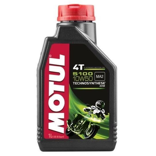 Lata de 1 litro de aceite tecnosintético MOTUL 5100 10W50 MA2 para motores de 4 tiempos.