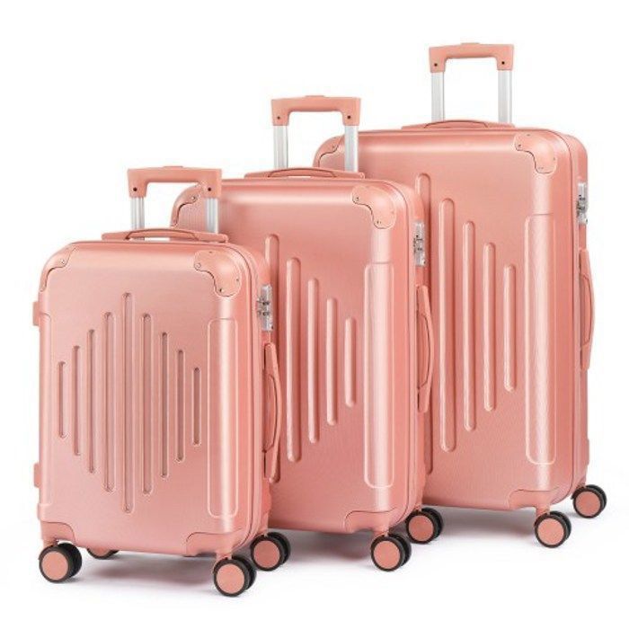 ALIGHTUP - Set di valigie - Set di 3 valigie con ruote - Strisce a rombi - Oro rosa