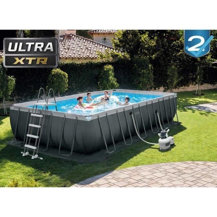 Kit de piscina desmontable tubular Intex Ultra XTR - 732 x 366 x 132 cm - Rectangular (Filtro de arena) + Limpiador robótico de piscinas Intex