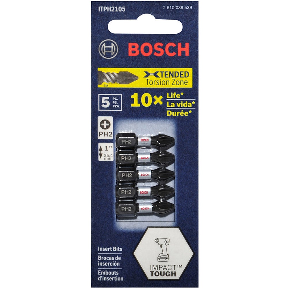 Ponta de chave de fenda Phillips BOSCH PH2 x 25 mm – RESISTENTE A IMPACTOS – 5 unidades.
