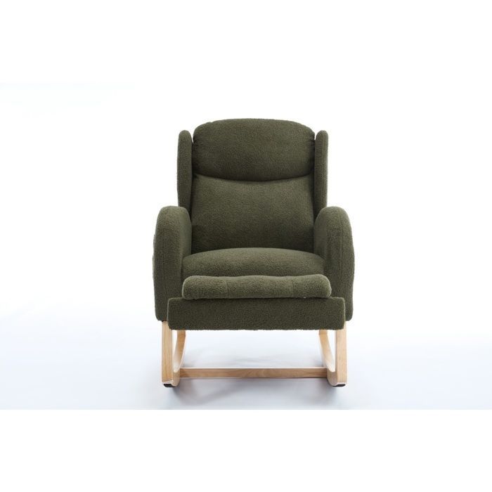 Rocking nursing chair with adjustable footrest, high back and comfortable Teddy fabric - Green
