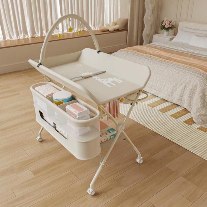 Cambiador plegable 2 en 1 MIPAN - Altura ajustable (83-91 cm) - Con 4 ruedas + bolsa de almacenamiento + arco de juego - Blanco