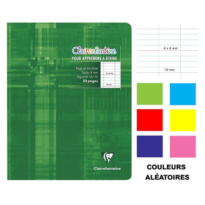 Cahier d'apprentissage - CLAIREFONTAINE - 17x22 - 32 pages - Séyès agrandi 4mm - Couverture en carton
