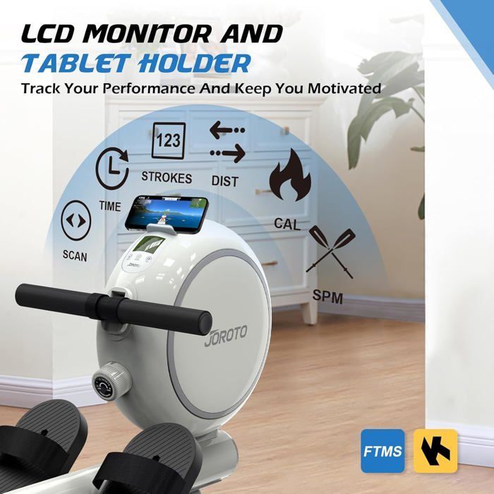 JOROTO JR40W Home Rowing Machine with 8 Levels of Magnetic Resistance, Retractable Aluminum Rail, Bluetooth, and LCD Screen, 140kg Capacity