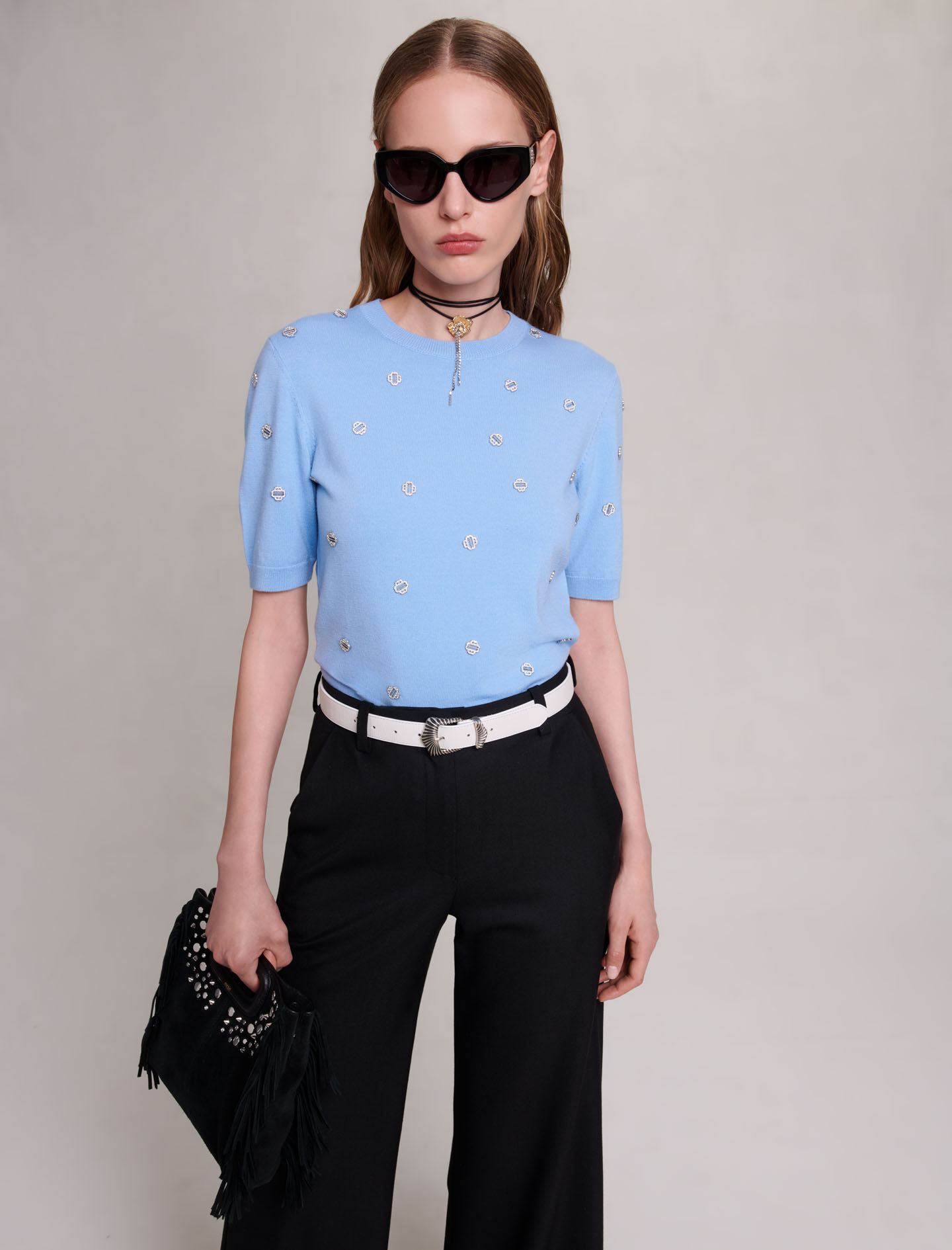 Jersey decorat cu strasuri - Albastru