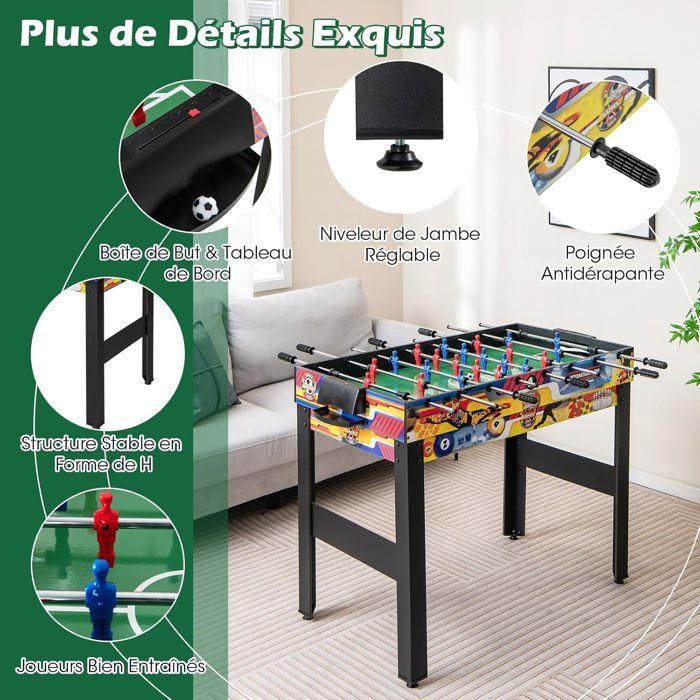 COSTWAT 12-in-1 Multi-Game Table - 22 Players - Billiards, Hockey, Bowling, Foosball, Air Hockey, Ping-Pong, Chess, Poker - Adjustable Legs