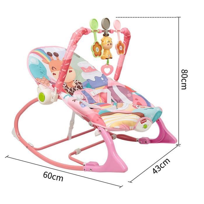 Transat bébé-MENGDA-Vibrations apaisantes-Barre de jouets amovible et musique-Dossier réglable-Pour les bébés jusqu'à 9 kg