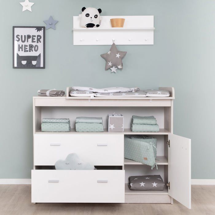 Cambiador ROBA Julia - 2 cajones + 1 puerta - Compartimento abierto - Madera bicolor