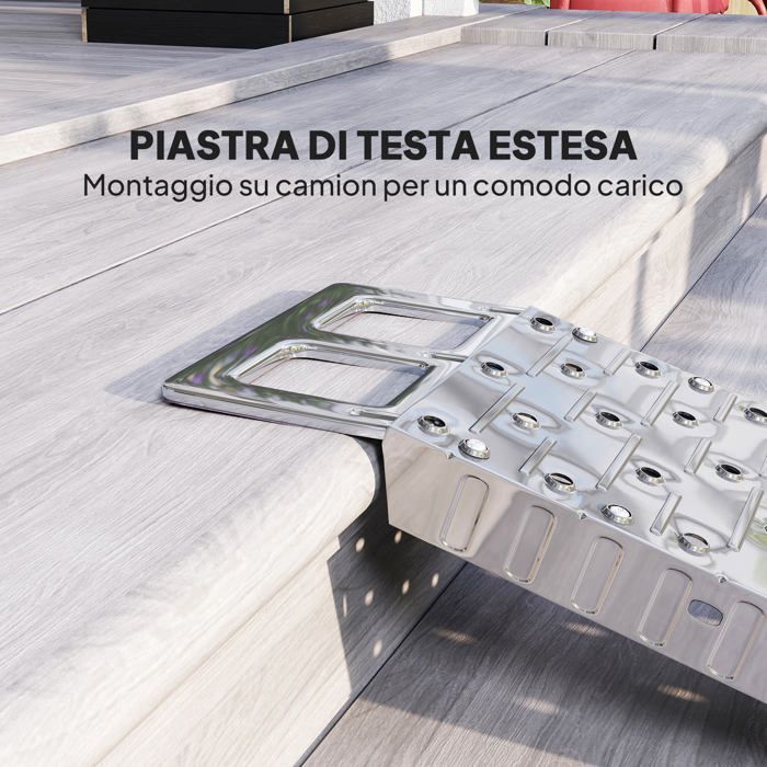 Rampa de carga plegable y antideslizante para motocicletas con correa de seguridad, de acero, color plata.