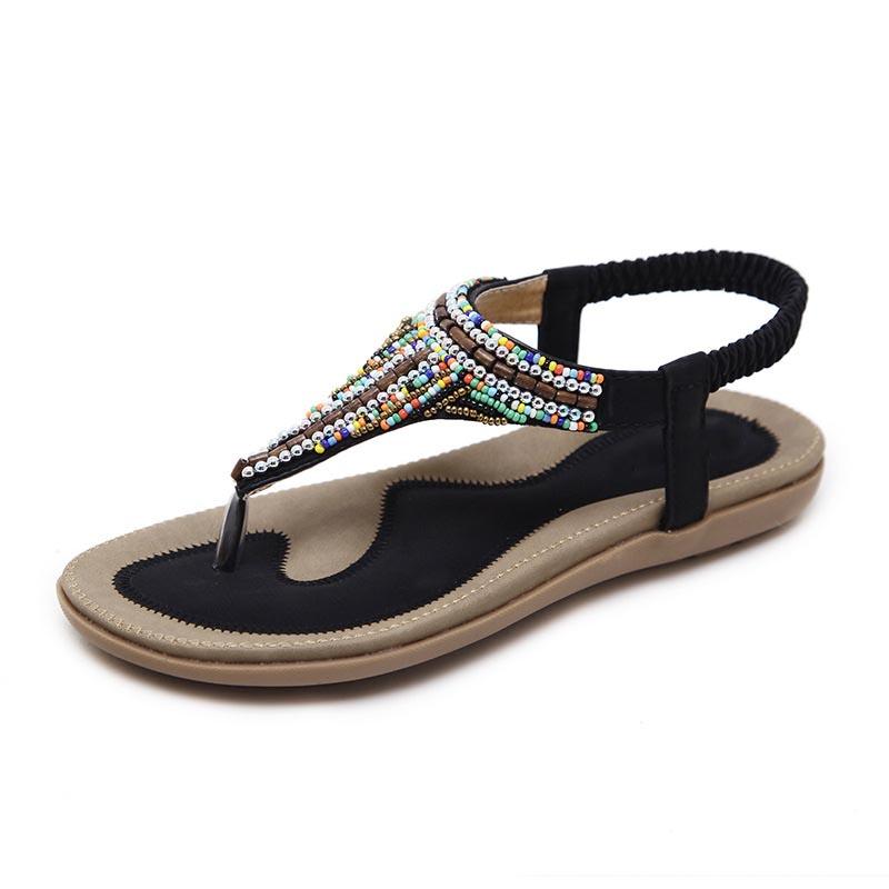 Sandali estivi da donna, scarpe stile bohémien gladiatore da spiaggia, sandali piatti casual per il tempo libero, sandali slip-on da donna.