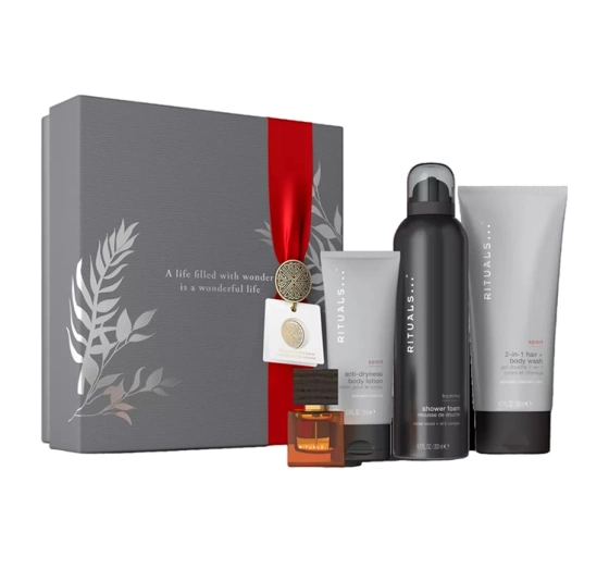 Rituals męski zestaw prezentowy żel do mycia ciała i włosów   pianka do mycia ciała   balsam   woda perfumowana