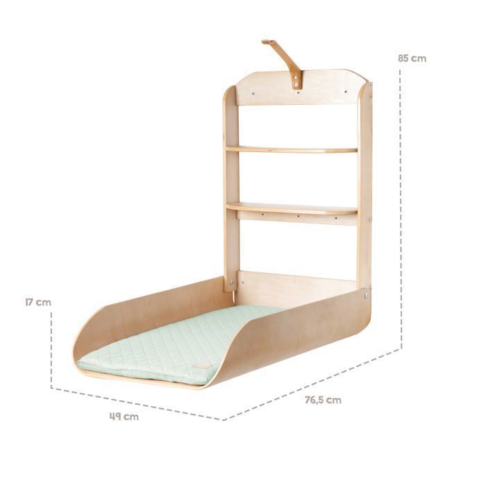 Cambiador plegable de pared ROBA - Madera natural - Estantes integrados - Diseño minimalista