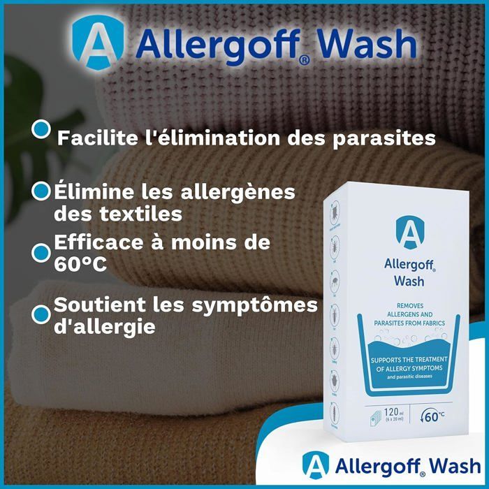 Allergoff Wash Lessive Anti-acariens & Puces 6x20ml (120ml) – Élimine Acariens, Puces & Allergènes – Protection Literie & Textiles