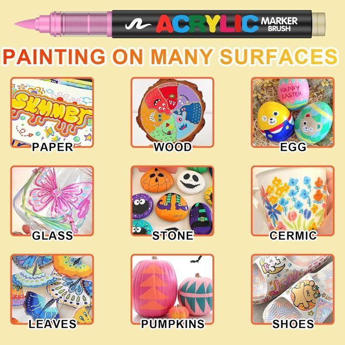 48 Couleurs Feutre Acrylique,stylos acryliques à pointe pinceau pour le coloriage adulte,Acrylic Paint Markers pour Coloriage