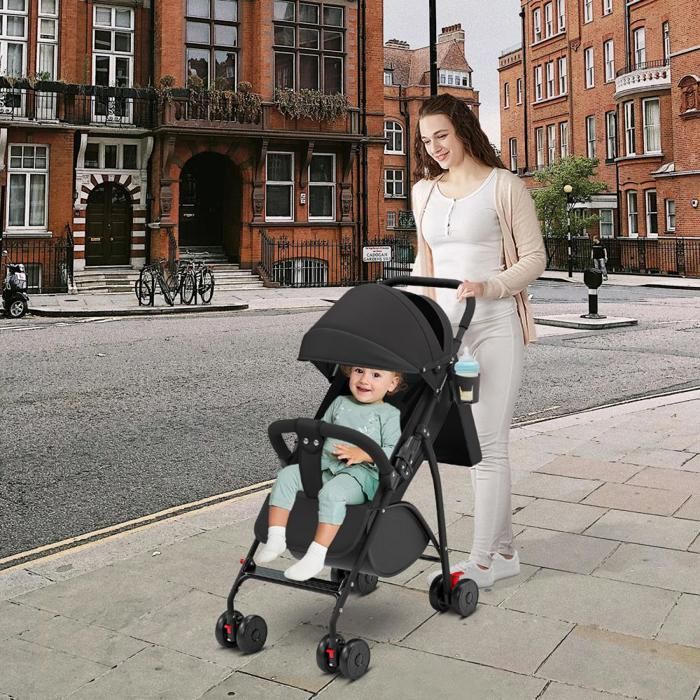 Silla de paseo compacta SUPFINE, capacidad de carga de 35 kg, con compartimento de almacenamiento y ruedas con freno.